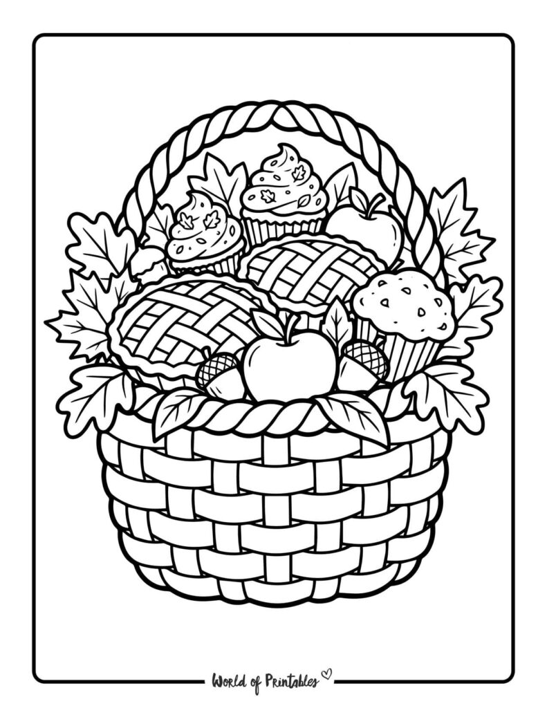 fall baked goods basket coloring page