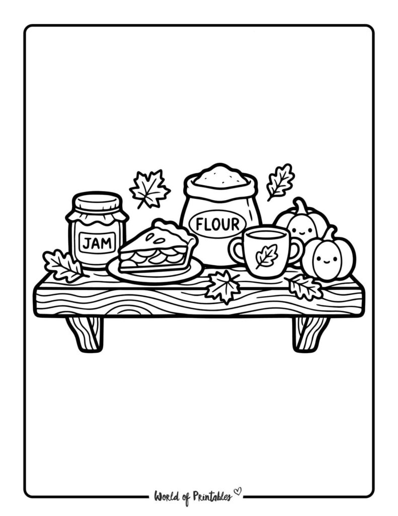 fall baking shelf coloring page