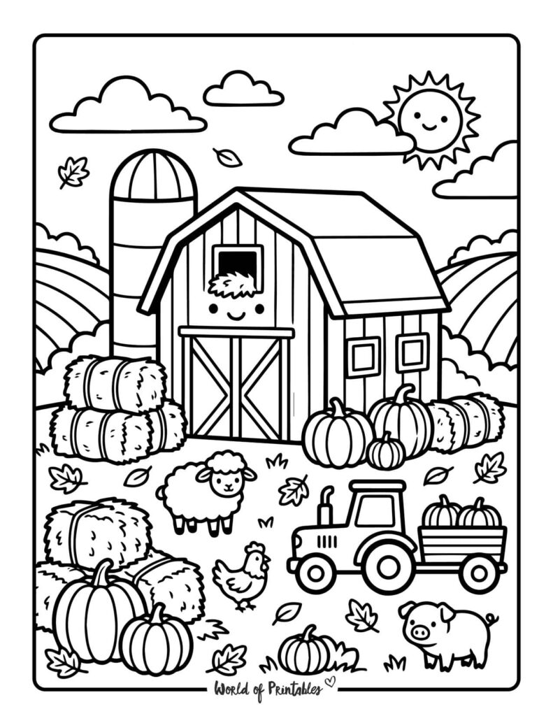 fall barn coloring page
