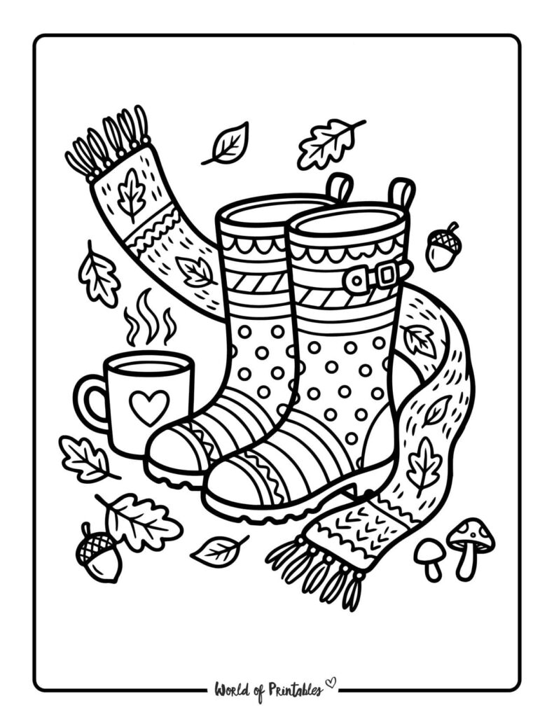 fall boots and scarf coloring page