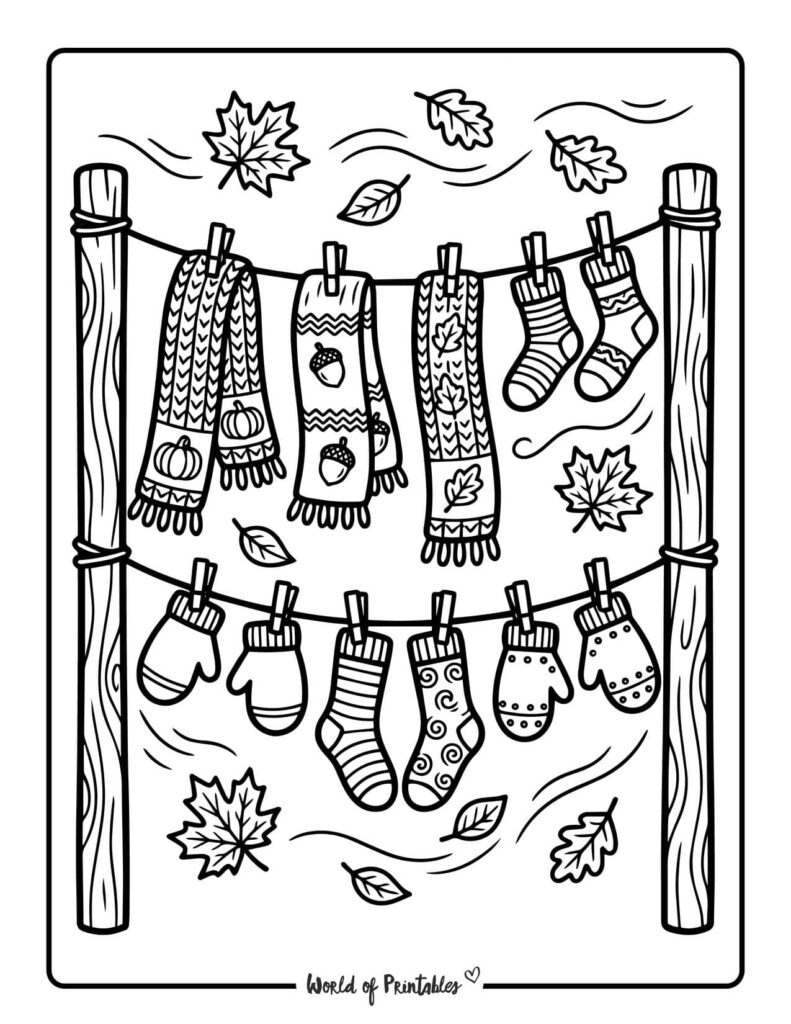 fall clothesline coloring page