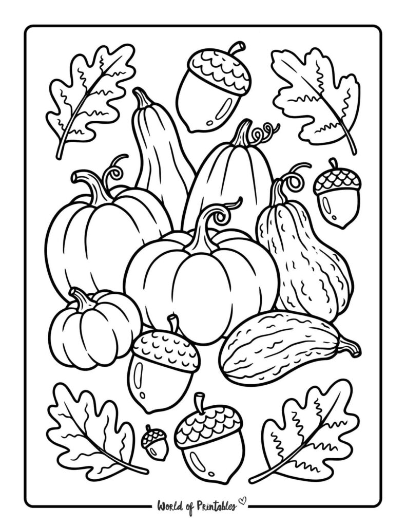 fall gourds and acorns coloring page