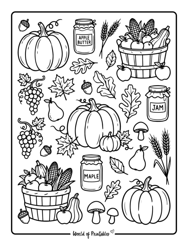 fall harvest doodle coloring page