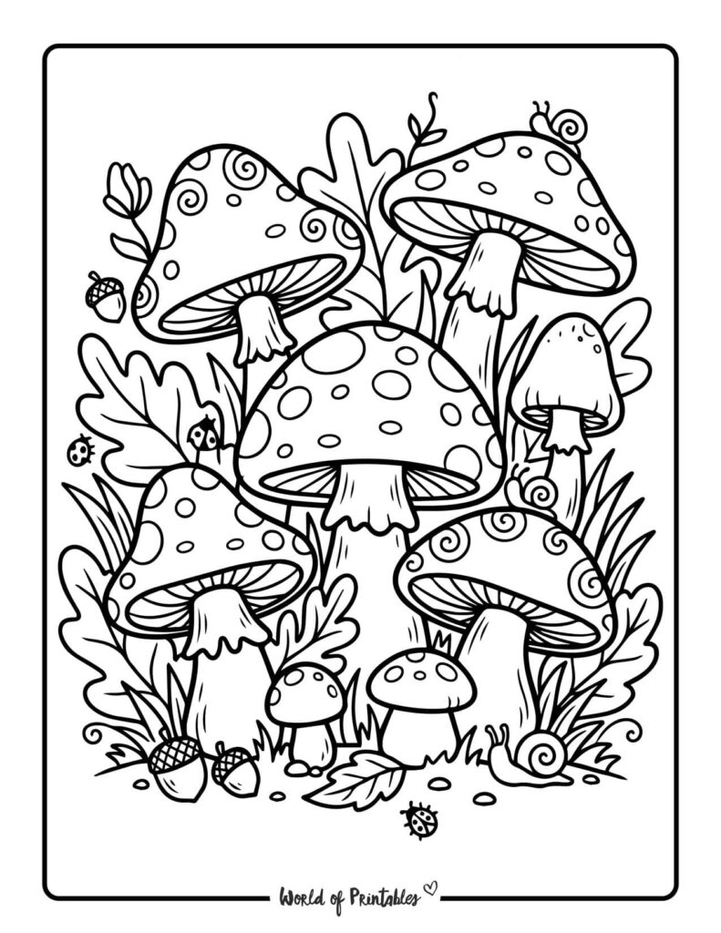 fall mushroom patch coloring page