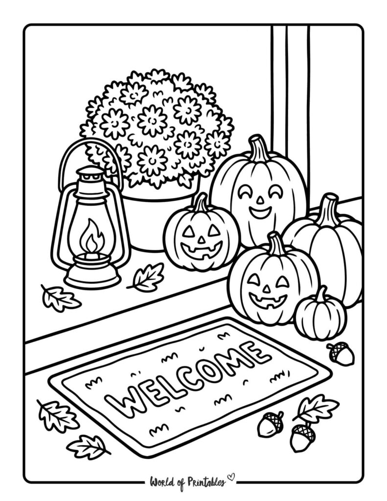 fall porch coloring page
