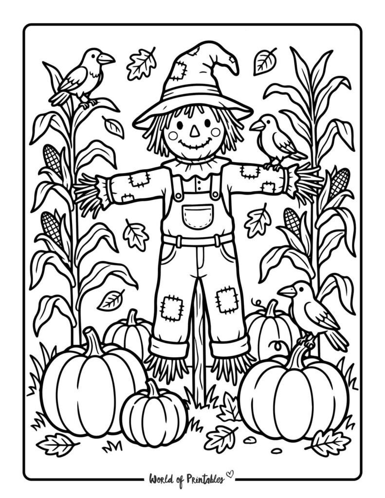 fall scarecrow coloring page