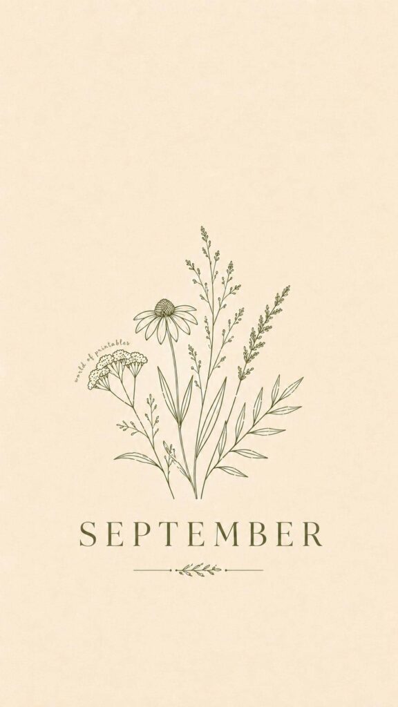 minimal september botanical phone wallpaper