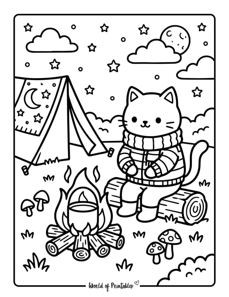 nighttime camping coloring page