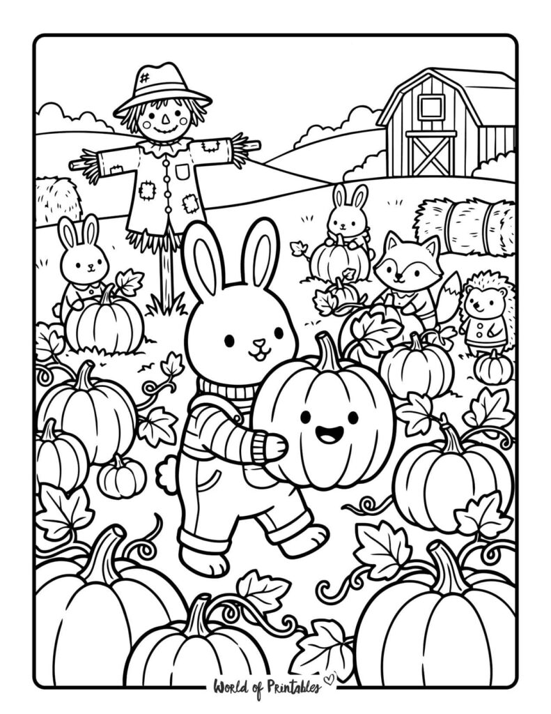 pumpkin patch animals coloring page
