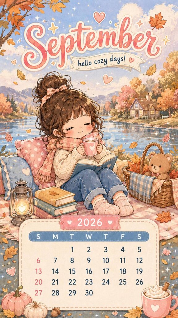 september calendar wallpaper cozy fall girl