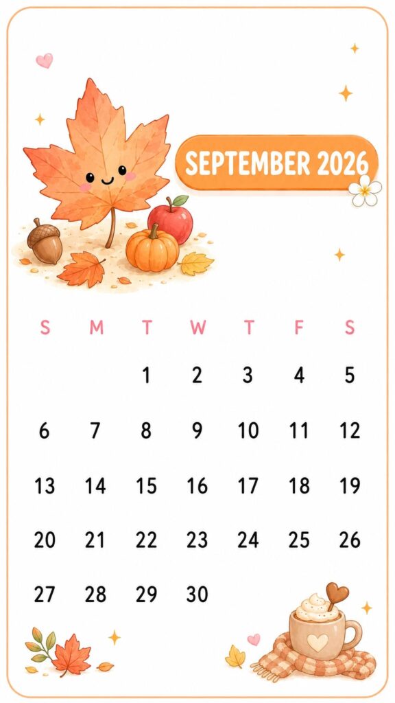 september calendar wallpaper cute fall leaf