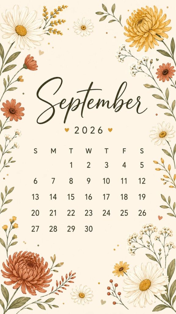 september calendar wallpaper fall floral