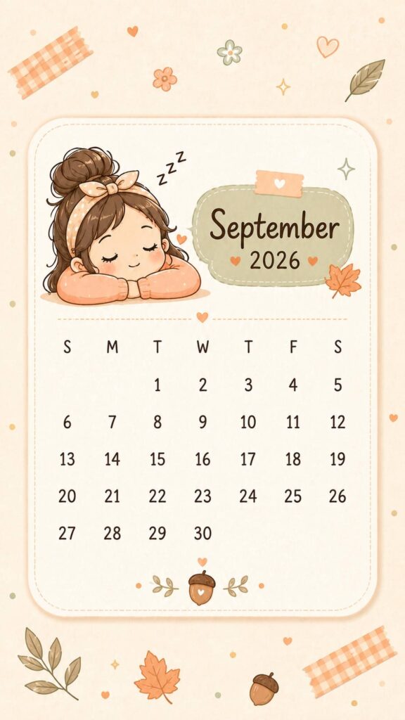 september calendar wallpaper sleepy girl autumn