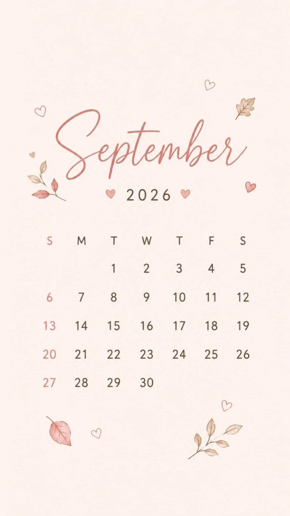 september calendar wallpaper soft pink autumn leaves
