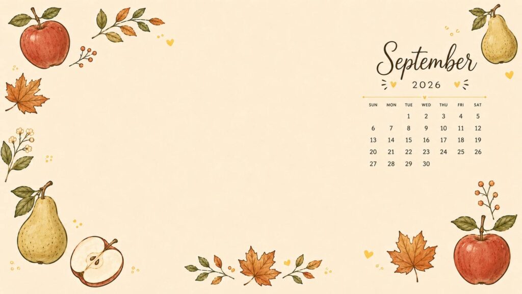 september desktop calendar wallpaper autumn apples and pears