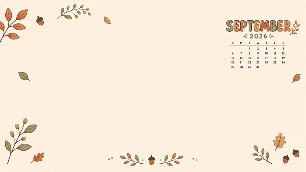 september desktop calendar wallpaper autumn leaves and pinecones