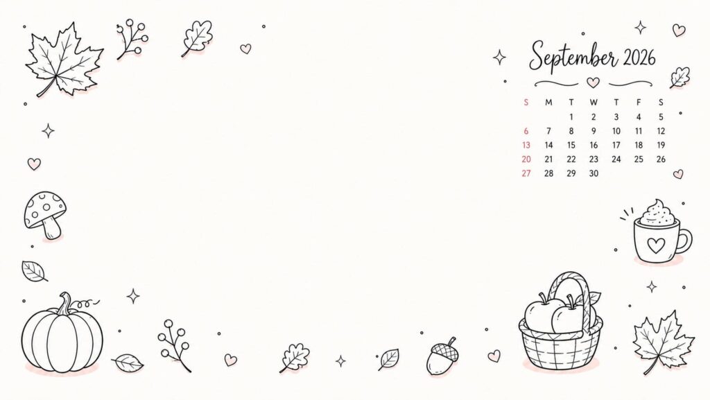 september desktop calendar wallpaper black and white fall doodles
