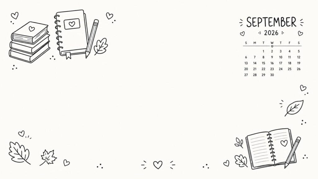 september desktop calendar wallpaper black and white school doodles