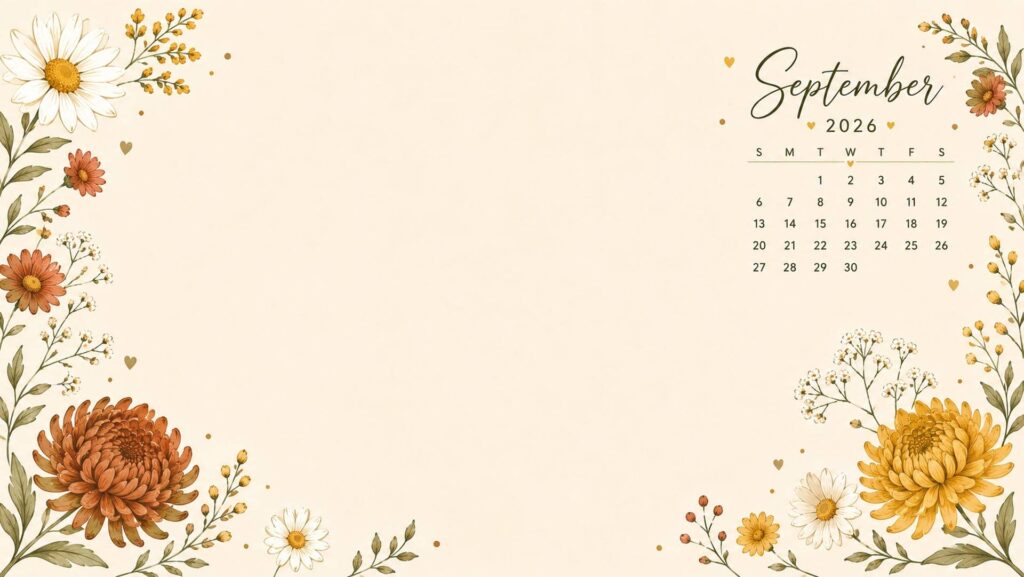 september desktop calendar wallpaper fall flowers