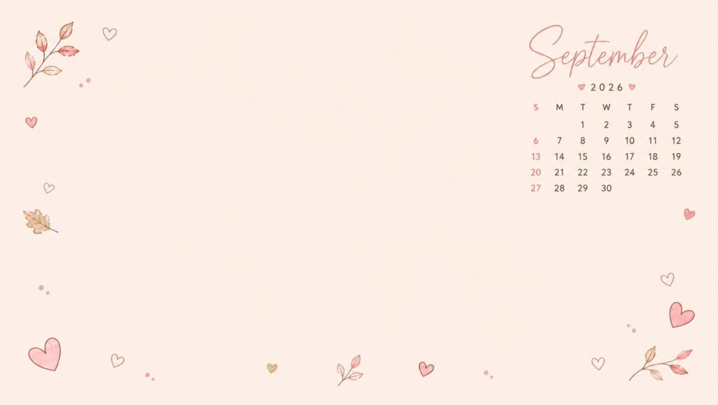 september desktop calendar wallpaper soft pink autumn leaves