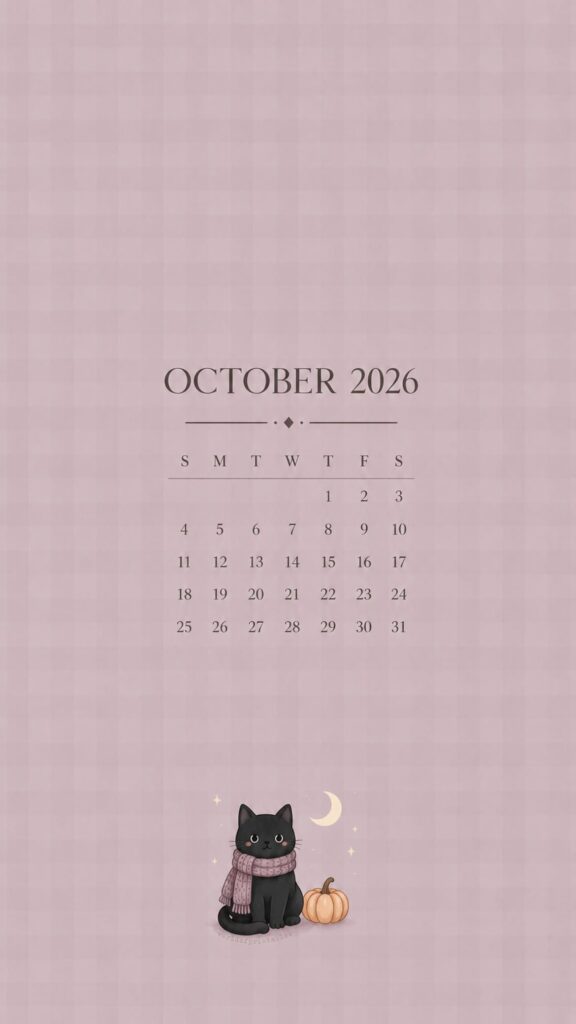 Black Cat October 2026 Calendar Wallpaper