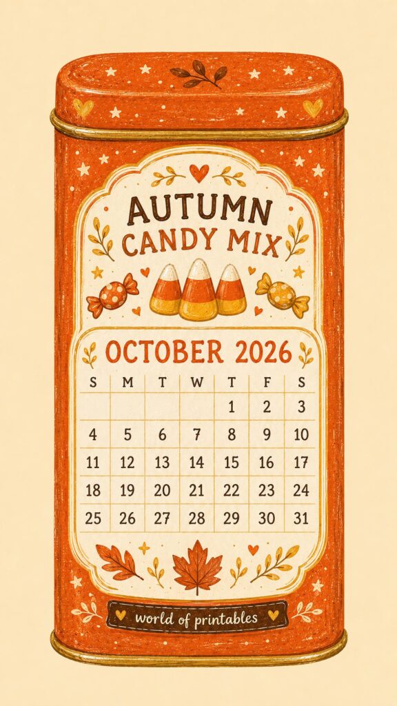 Candy Mix October 2026 Lock Screen Calendar
