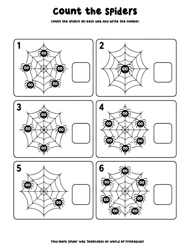 Count the Spiders - Spider Web Activity Sheets