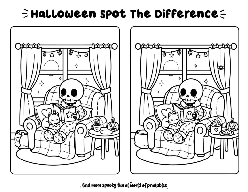 Cozy Skeleton Reading Spot The Difference