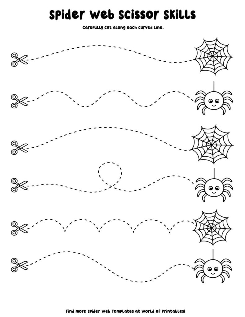 Curved Line Spider Web Scissor Skills - Spider Web Activity Sheets