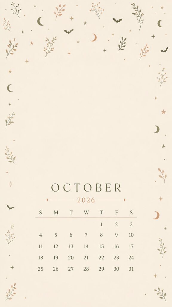 Cute Bat Pattern October Calendar Wallpaper 2026
