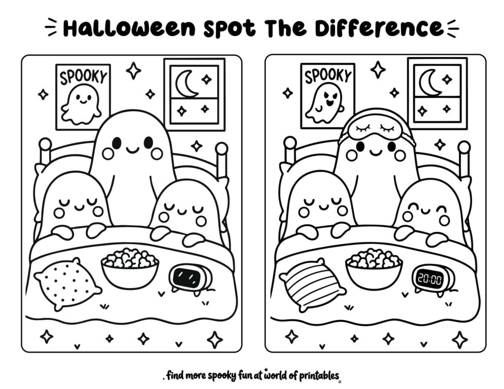 Cute Ghost Sleepover Spot The Difference
