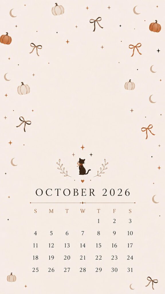 Cute Pattern October Calendar Wallpaper 2026