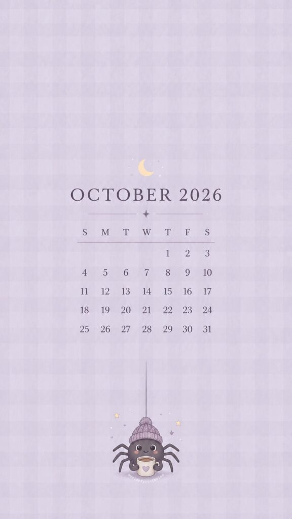 Cute Spider October 2026 Calendar Wallpaper