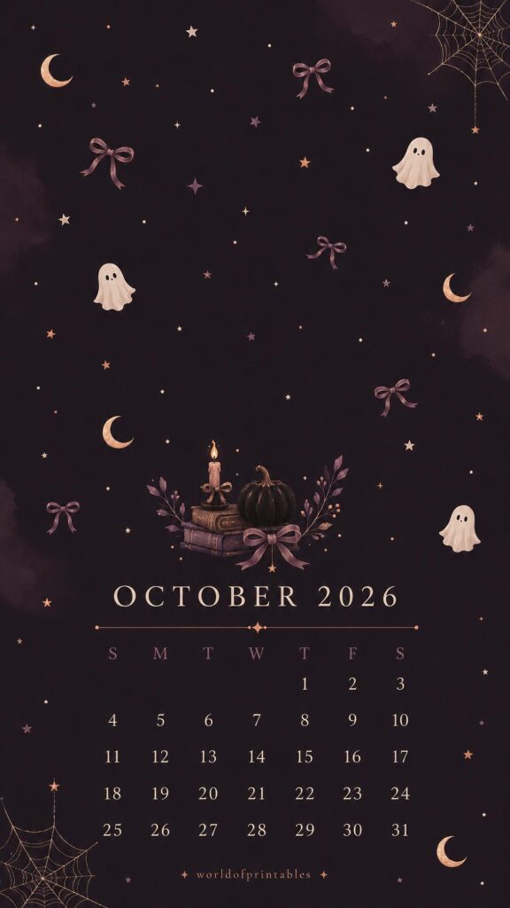 Girly Aesthetic October Calendar Wallpaper 2026