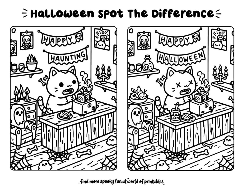 Halloween Cat Toast Spot The Difference