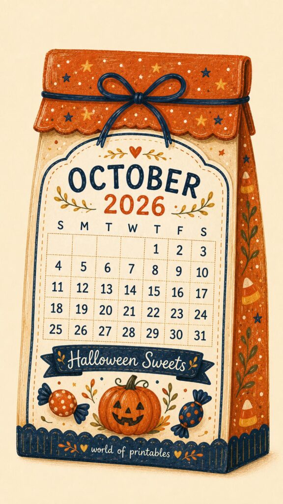Halloween Sweets October 2026 Lock Screen Calendar