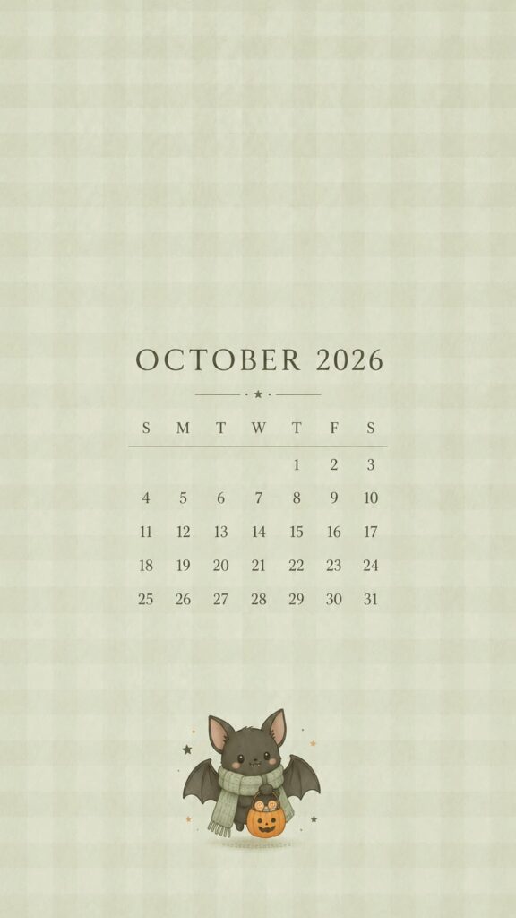 Little Bat October 2026 Calendar Wallpaper