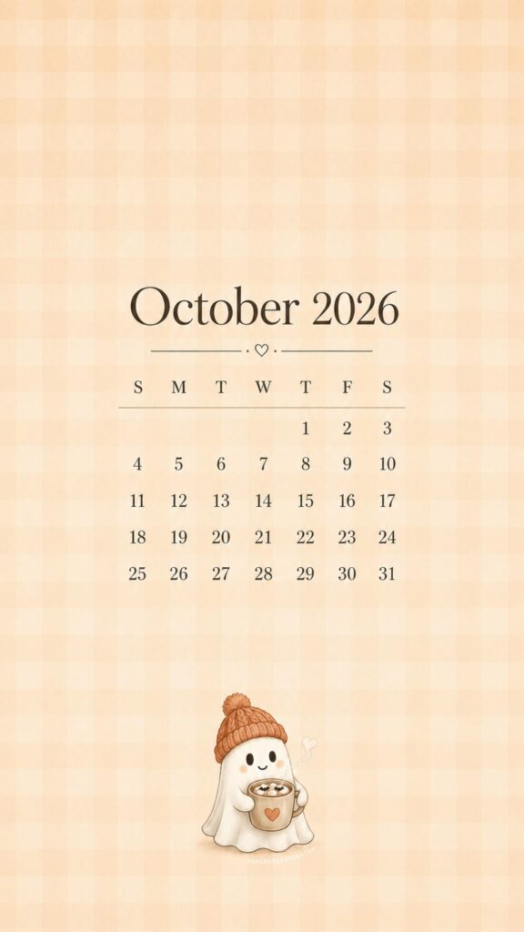 Little Ghost October 2026 Calendar Wallpaper