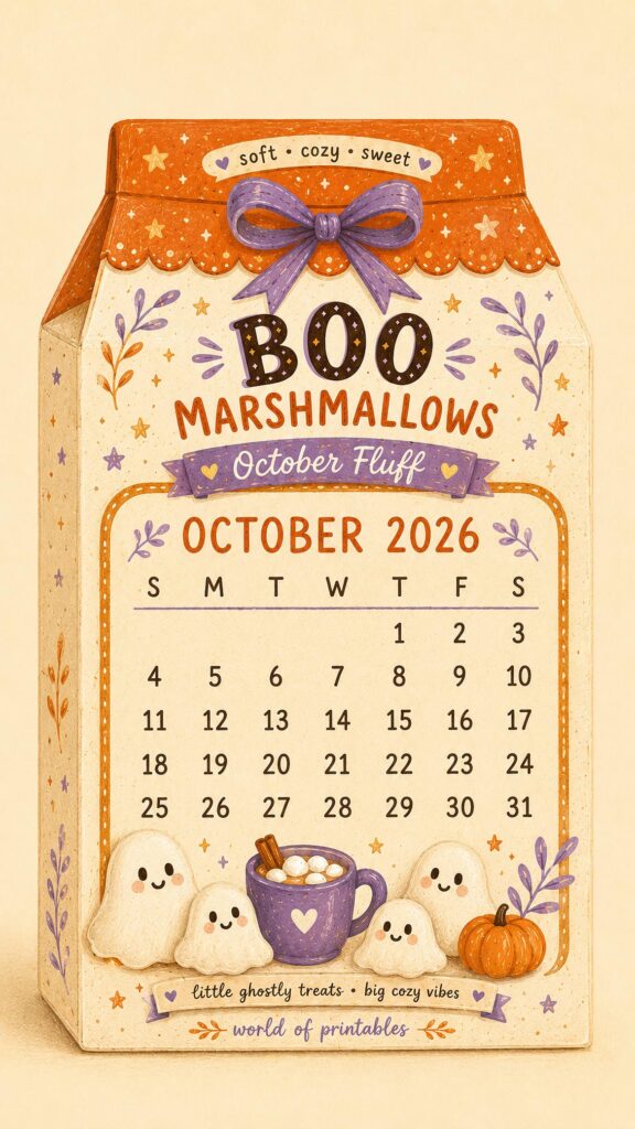 Marshmallow October 2026 Lock Screen Calendar