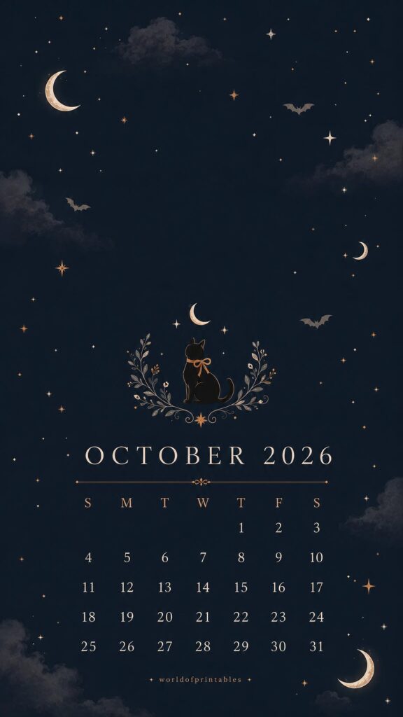 Midnight Sky October Calendar Wallpaper 2026