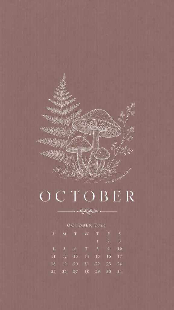 Mushroom October 2026 Phone Wallpaper