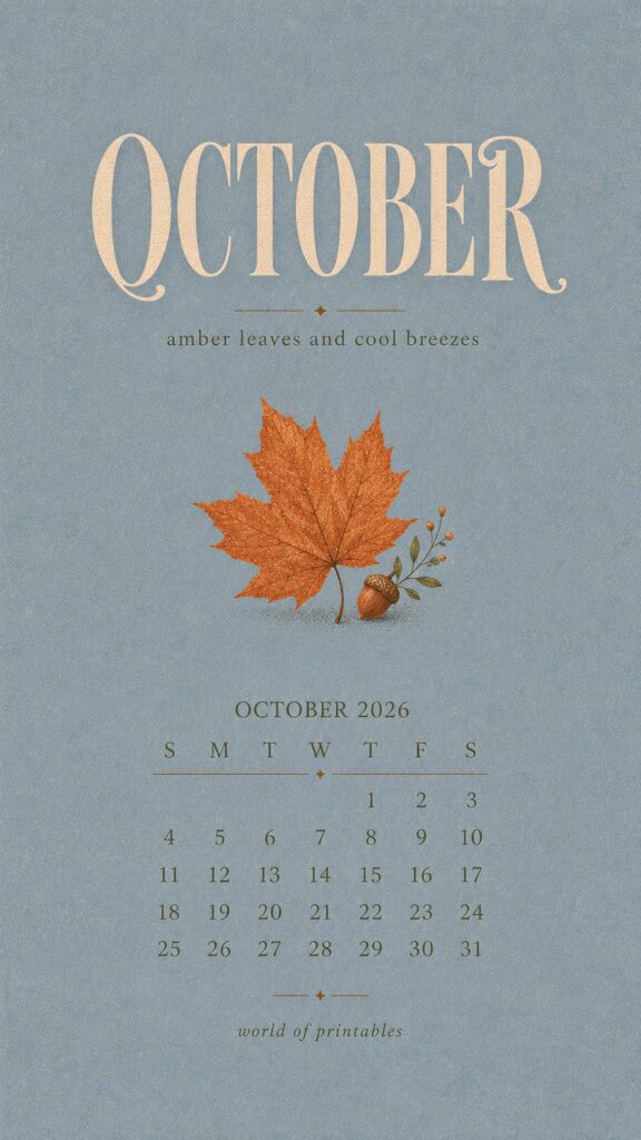 Pretty Fall October 2026 Calendar Phone Wallpaper