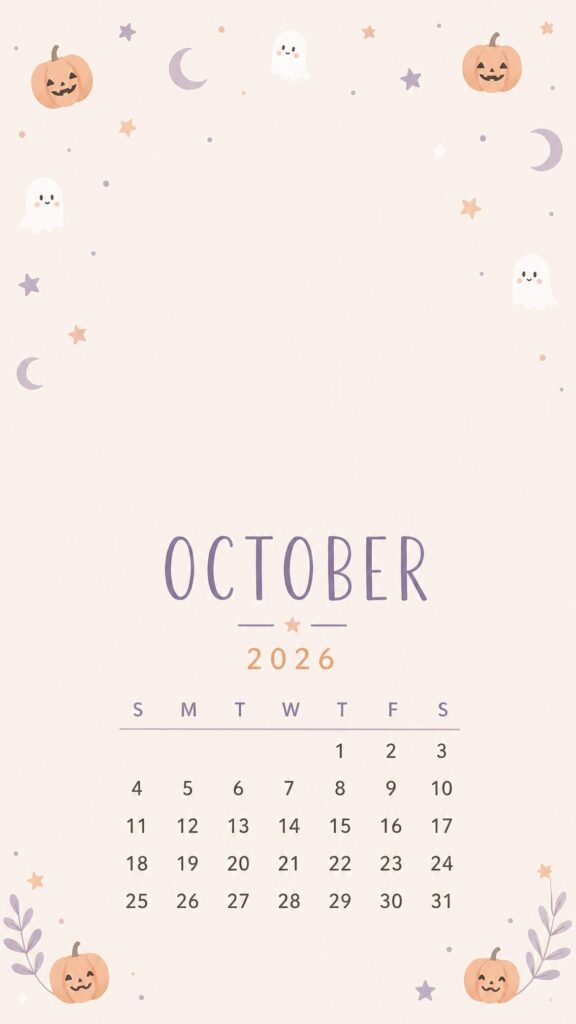 Pretty October Calendar Wallpaper 2026