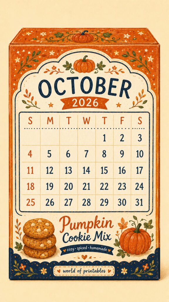 Pumpkin Cookies October 2026 Lock Screen Calendar