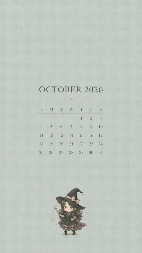Sassy Witch October 2026 Calendar Wallpaper
