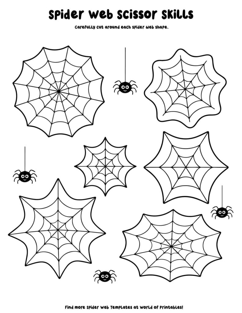 Spider Web Shape Scissor Skills - Spider Web Activity Sheets