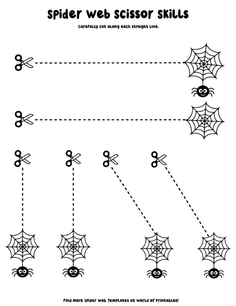 Straight Line Spider Web Scissor Skills - Spider Web Activity Sheets