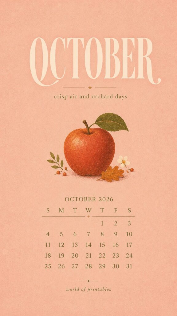 Stylish Apple October 2026 Calendar Phone Wallpaper