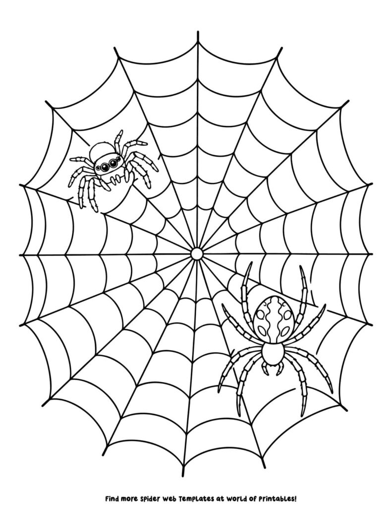 Two Spiders on a Web Coloring Page