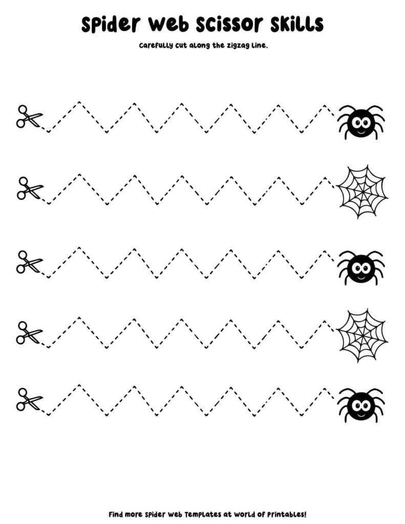 Zig Zag Spider Web Scissor Skills - Spider Web Activity Sheets